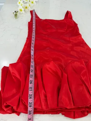 Satin Square-Neck Red Mini Dress with Ruffle Hem thumbnail 4