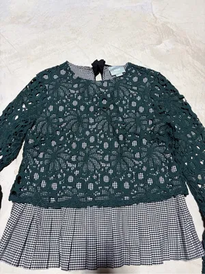 Anthropologie Maeve Gabriella Lace Overlay Peplum Top Dark Green small thumbnail 4