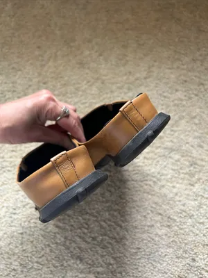 Pazzo Vtg retro tan leather slide mules 7.5 women’s shoes artsy funky thumbnail 7