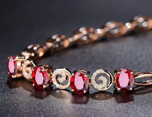 14K Rose Gold Plated Artificial Rubellite Gemstone Charm Bracelet for Women thumbnail 2
