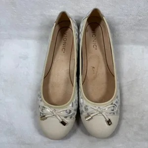 Vionic Minna Ballet Flats Metallic Leopard Print Cream Silver Orthotic Size 7.5 thumbnail 4
