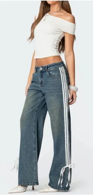 Edikted Ribbon Washed Low Rise Baggy Jeans Size XL thumbnail 1