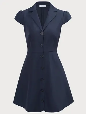 Rihoas Navy Lapel Cap Sleeve Button-up Mini Dress thumbnail 6