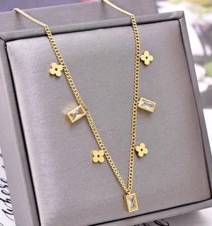 Dainty Clovers & CZ Charms Gold Necklace thumbnail 1