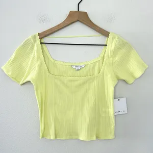 NWT O'Neill 100% Cotton Lemon Yellow Crop Top Sz S Scalloped Hem Square Neck thumbnail 3