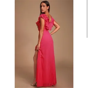 NEW Lulus Love From Above Pink Ruffled Surplice Maxi Dress thumbnail 4