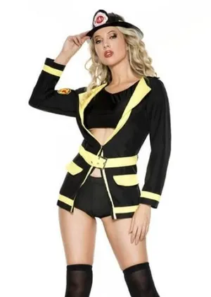 Music Legs Hazardous Fire Chief Adult Women’s Sexy Halloween Costume M/L thumbnail 1
