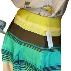 Banana Reppublic Green , Brown & Blue Stripe Silk Round Skirt Nwt (8) thumbnail 6