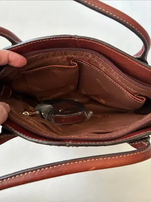 Fossil Classic Brown Leather Tote Bag with Gold Key Charm thumbnail 8