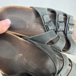 Birkenstock Florida Fresh Black Nubuck Leather Triple Strap Sandals EU‎ 38 US 7 thumbnail 3
