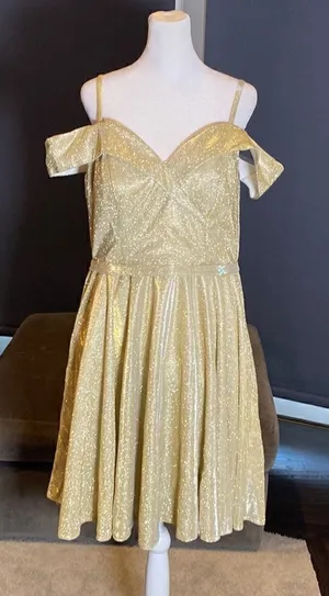 Women’s Off the Shoulder Short Gold Dress Corset Back Party Prom Size 12 NWOT thumbnail 1
