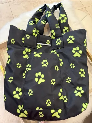 Betsey Johnson Black Tote with Neon Green Paw Print thumbnail 2