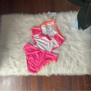 Pilyq Pink Crochet Trim High Neck One Piece Swimsuit NWT thumbnail 3