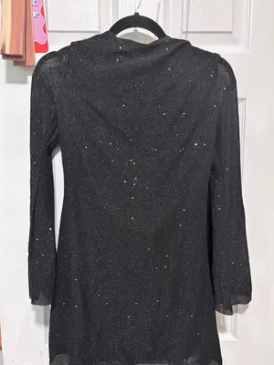 New! Black Sparkly Sequin Backless Tie Mini Long Sleeve mini dress thumbnail 6
