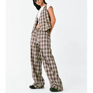 Motel Rocks X Olivia Neill Hondra Trousers & Vistana Vest Checks Size S Brown Gray thumbnail 7