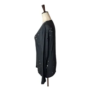 IRO Shirt Women‎ XS Black Linen Marvina Distressed Long Sleeve Tee Grunge Punk thumbnail 6