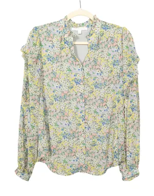 ADYSON PARKER Jadeite Floral Ruffle Sleeve Button Front Blouse Women's Medium thumbnail 1