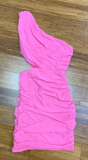 Hello Molly Hot Pink One Shoulder Cut Out Ruched Bodycon Mini Dress Size‎ XS thumbnail 1