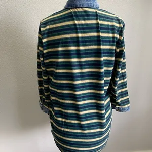 POL Stripe Polo Cotton Shirt Women 8/10 Small Denim Collar Button Cuff Wrist thumbnail 4