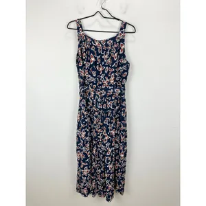 NEW J.Crew High Neck Tie Waist Midi Dress Cottagecore Floral Antique Navy US 16 thumbnail 5