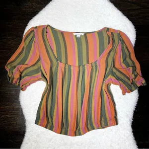 American Eagle Square Neck Striped Cropped Top thumbnail 1
