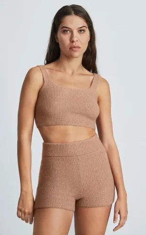 EVERLANE The Cozy-Stretch Wool Blend Ribbed Crop Tank in Camel Size Medium NWT thumbnail 1