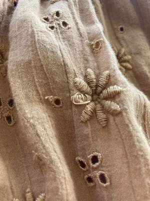 Aerie Spring Fling Cotton Smocked Crossover Halter Eyelet Mini Brown Dress XS thumbnail 8