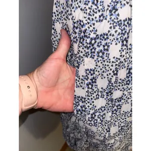 Anthropologie V-neck Plunge Tunic Mini Dress Blue White Floral Ruffle‎ Pockets thumbnail 8