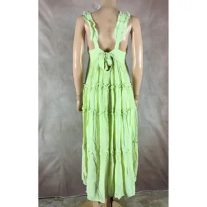 LUSH Lime Green Smocked Tiered Ruffled Maxi Dress SMALL thumbnail 10