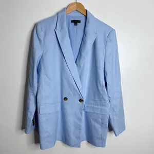 NWOT Ann Taylor‎ Oversized Peak Lapel Blazer Linen Twill Sky Blue 14 Clean Girl thumbnail 2