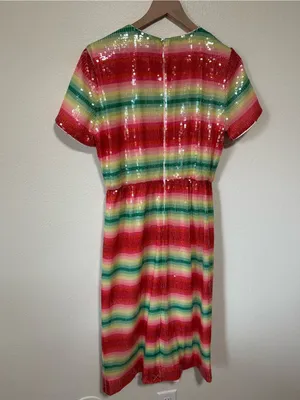 💗🆕J. Crew Watermelon Sequin Pink Multi-Stripe Midi Short Sleeve Dress✨NWT✨ thumbnail 9