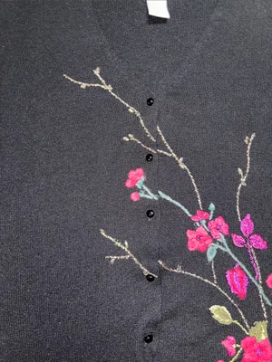 Koret VTG Sweater Vest; Floral Embroidered Button Up V-Neck Fairy Vibes M thumbnail 4