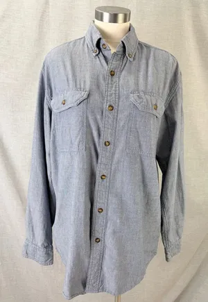Carhartt Womens Blue Chambray Button Down‎ Shirt 100% Cotton Long Sleeve M thumbnail 1