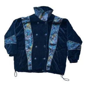 Vtg ELEMENTS Y2K Velvet Quilted Jacket Abstract Print Size L oversized thumbnail 2