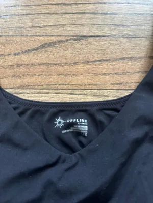 aerie Black Scoop Neck Crop Athletic Tank with built in bra thumbnail 2