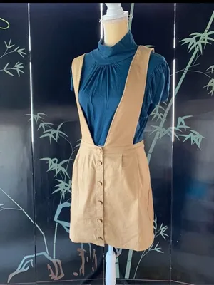 Mod Ref Camel jumper Denim Overalls Skirt Size Large juniors thumbnail 9