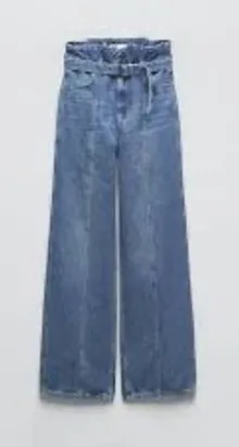 Zara the pleated jean in medium blue trendy women's size 2 new‎ with tags modern thumbnail 1