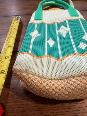 Mini Crossbody Phone Bag in Teal and Cream with Orange Trim thumbnail 5
