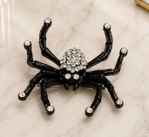 NEW Black Spider Rhinestone Brooch Gothic Halloween Statement Pin Bag Charm thumbnail 1