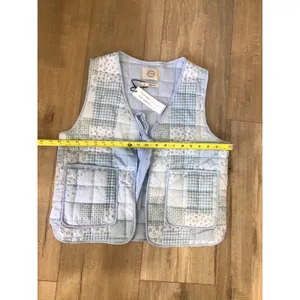 Stoosh Quilted Patchwork Tie Front Light Puffer Vest Blue Floral L thumbnail 5