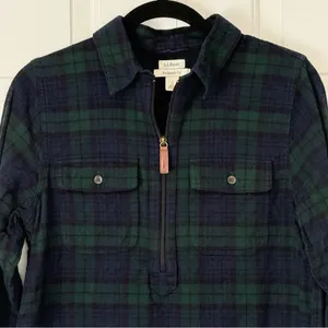 LL Bean Women's Scotch Plaid‎ Flannel Shirt Quarter Zip Indigo Tartan Small thumbnail 3