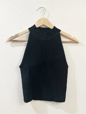 Aritzia‎ Babaton Sculpt Knit Mockneck Halter Top Black Size XS thumbnail 3