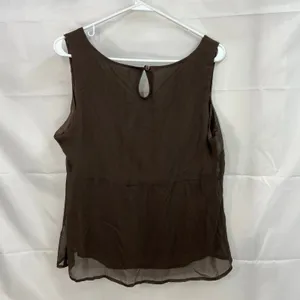 Vintage women's brown sheer silky lined button sleeveless‎ v-neck loose blouse L thumbnail 5