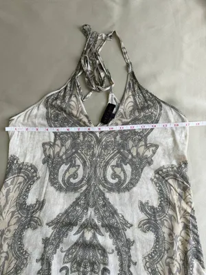 Hale Bob Taupe Paisley Halter Maxi Dress Size S thumbnail 10