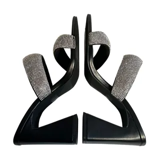 Open Edit Womens Black Rhinestone Double Strap‎ Block Heel Slide Sandals 8.5M thumbnail 9