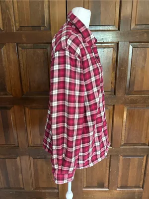 L.L.‎ Bean Womens Large Fleece Lined Flannel Shirt Jacket Plaid Red White 285013 thumbnail 3