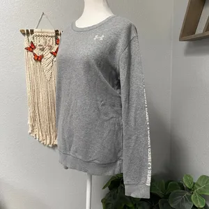 UNDER ARMOUR GREY PULLOVER SWEATSHIRT SPELL OUT GYM ACTIVEWEAR WORKOUT GORPCORE thumbnail 3