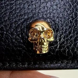 Alexander McQueen Black Leather Crystal Skull Card Holder. thumbnail 11