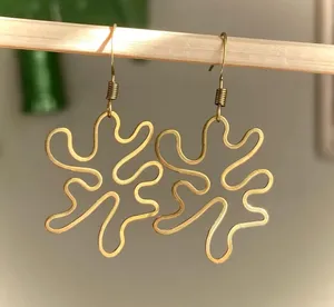 Handmade unique retro vintage hippie fairy boho funky style irregular shaped brass earrings☀️ thumbnail 2