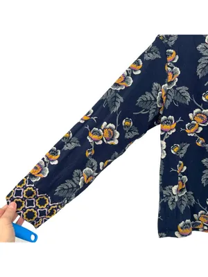 Vera Bradley Dottie Leaf Floral Pajama Set Navy Blue Size Medium thumbnail 3